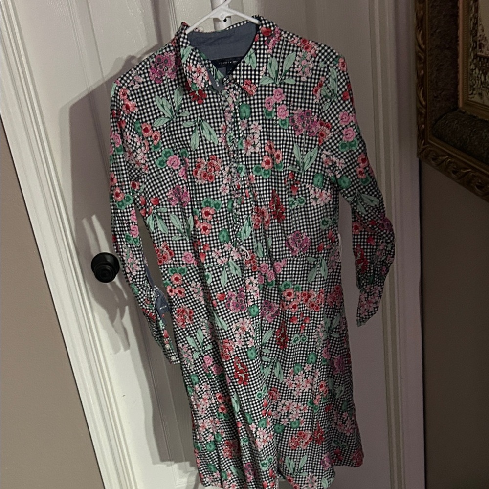 Tommy Hilfiger Floral Checkered Dress - Black, Green, Pink